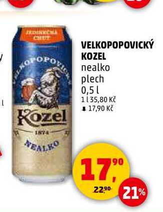VELKOPOPOVICKÝ KOZEL nealko plech, 0,5 l