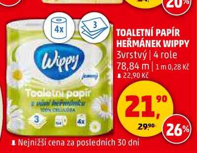 TOALETNÍ PAPÍR HEŘMÁNEK WIPPY, 4 role
