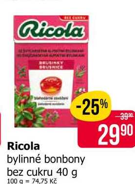 Ricola bylinné bonbony bez cukru 40 g