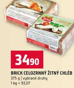 BRICK CELOZRNNÝ ŽITNÝ CHLÉB 375 g vybrané druhy 