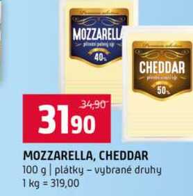 MOZZARELLA, CHEDDAR 100 g plátky vybrané druhy