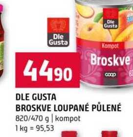 DLE GUSTA BROSKVE LOUPANÉ PŮLENÉ 820/470 g kompot
