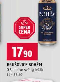 KRUŠOVICE BOHÉM 0,5l pivo světlý ležák