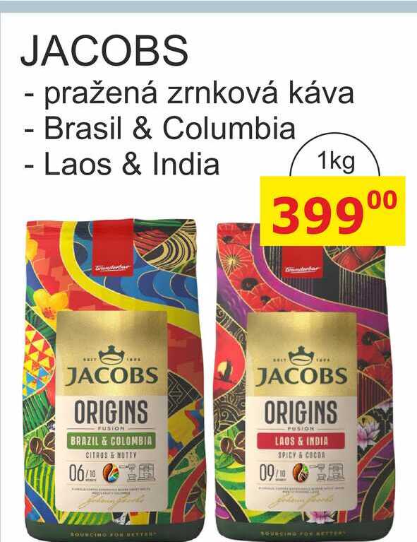 JACOBS - pražená zrnková káva, Brasil & Columbia, Laos & India 1kg