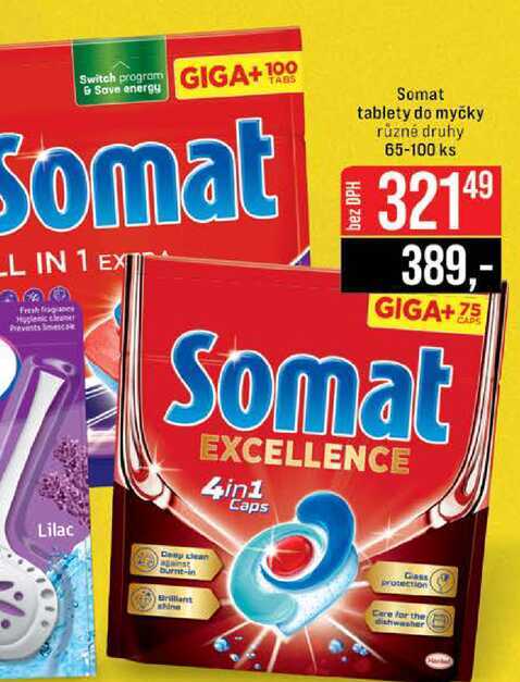 Somat tablety do myčky různé druhy 65-100 ks 