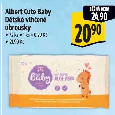 Albert Cute Baby Dětské vlhčené ubrousky, 72 ks
