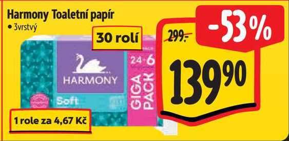 Harmony Toaletní papír, 30 rolí 