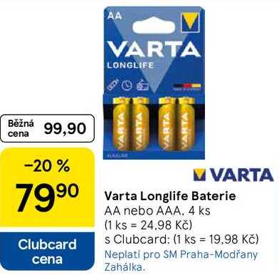 Varta Longlife Baterie AA nebo AAA, 4 ks 