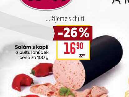 Salám s kapií z pultu lahůdek cena za 100 g