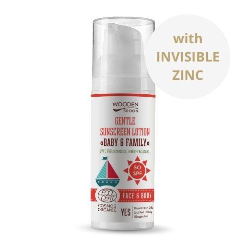 Woodenspoon Opalovací tělové mléko Baby&Family SPF50 - neviditelný zinek 50ml