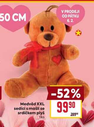 Medvěd XXL sedící s mašli se srdíčkem plyš 1ks
