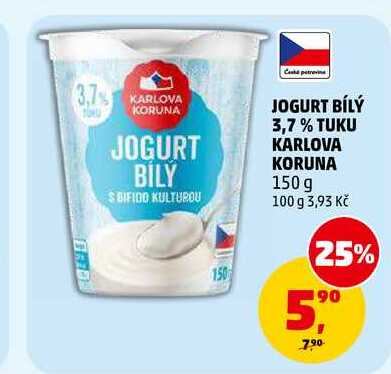 JOGURT BÍLÝ 3,7% TUKU KARLOVA KORUNA, 150 g