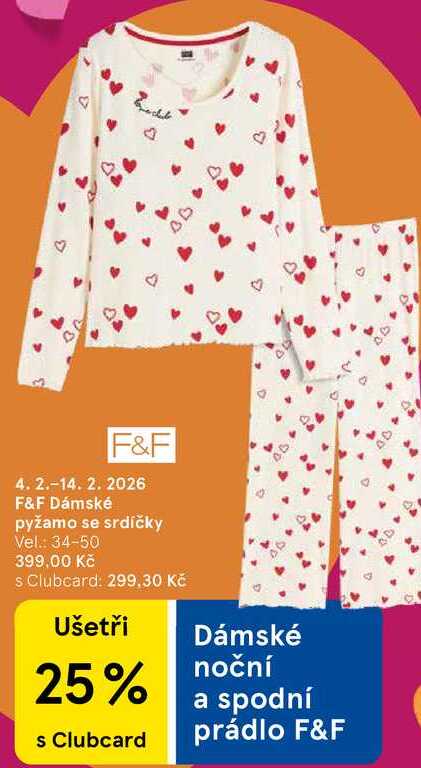 F&F Dámské pyžamo se srdíčky, Vel.: 34-50