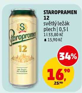 STAROPRAMEN 12 světlý ležák plech, 0,5 l