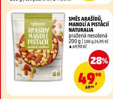 SMĚS ARAŠÍDŮ, MANDLÍ A PISTÁCIÍ NATURALIA pražená nesolená, 200 g