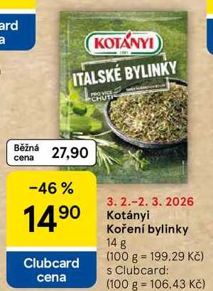 Kotányi Clubcard cena Koření bylinky, 14 g