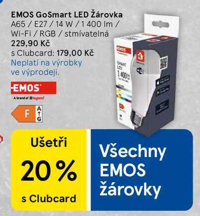 EMOS GoSmart LED Žárovka A65/E27/14 W/1400 lm/ Wi-Fi/RGB/stmívatelná
