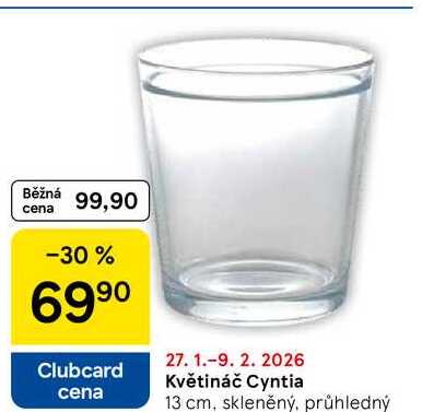 Květináč Cyntia 13 cm, skleněný, průhledný 