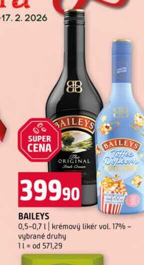 BAILEYS 0,5-0,7l krémový likér vol. 17% vybrané druhy