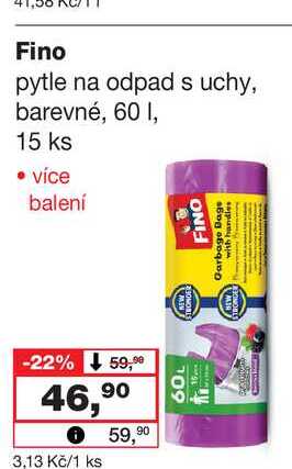 Fino pytle na odpad s uchy, barevné, 60 I, 15 ks