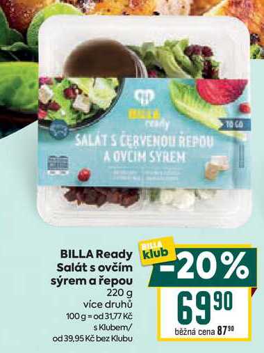 BILLA Ready klub Salát s ovčím sýrem a řepou 220 g 