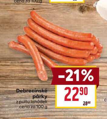 Debrecínské párky z pultu lahůdek cena za 100 g 