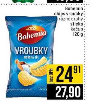 Bohemia chips vroubky různé druhy sticks kečup 120 g