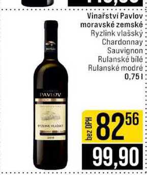 Vinařství Pavlov moravské zemské Ryzlink vlašský Chardonnay Sauvignon Rulanské bílé Rulanské modré 0,75l