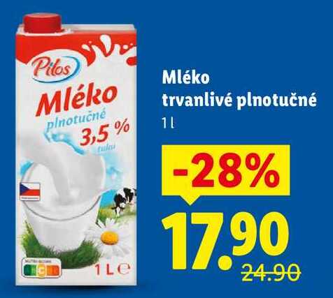 Mléko trvanlivé plnotučné, 1 l