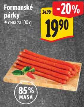 Formanské párky, cena za 100 g