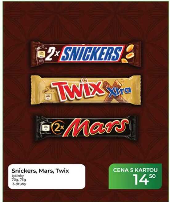 Snickers, Mars, Twix tyčinky 70g, 75g 