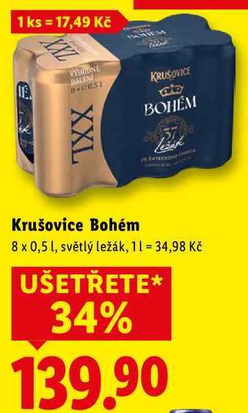 Krušovice Bohém, 8x 0,5 l