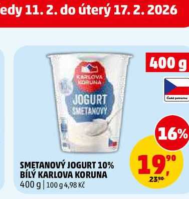 SMETANOVÝ JOGURT 10% BÍLÝ KARLOVA KORUNA, 400 g 