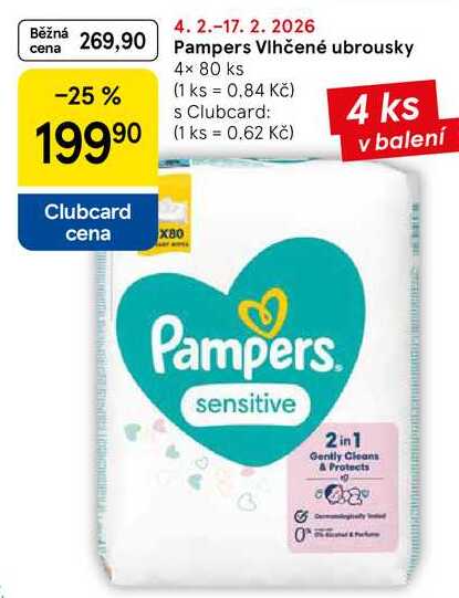 Pampers Vlhčené ubrousky, 4× 80 ks 