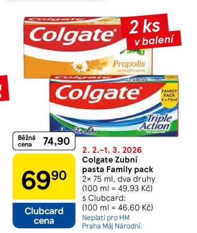 Colgate Zubní pasta Family pack, 2x 75 ml, dva druhy  