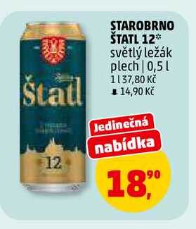 STAROBRNO ŠTATL 12 světlý ležák plech, 0,5 l