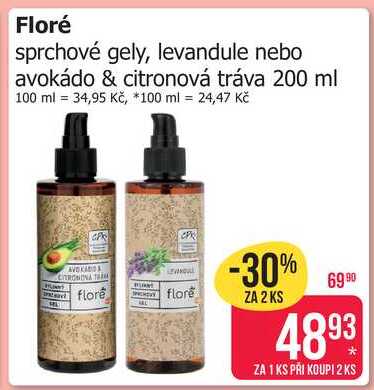 Floré sprchové gely, levandule nebo avokádo & citronová tráva 200 ml  