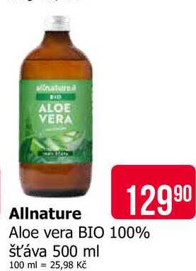 Allnature Aloe vera BIO 100% šťáva 500 ml 