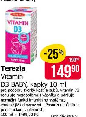 Terezia Vitamin D3 BABY, kapky 10 ml