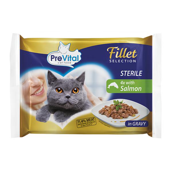 PreVital Naturel kapsička losos v omáčce pro sterilní kočky 4x85g