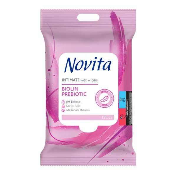 Novita Vlhčené ubrousky na intimní hygienu s prebiotikem Biolin