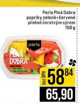 Perla Plná Dobra papriky zelené+červené plněné čerstvým sýrem 150 g 