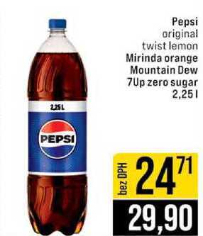 Pepsi original twist lemon Mirinda orange Mountain Dew 7Up zero sugar 2,25l