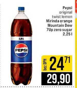 Pepsi original twist lemon Mirinda orange Mountain Dew 7Up zero sugar 2,25l