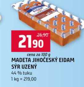 MADETA JIHOČESKÝ EIDAM SÝR UZENÝ 44% tuku 100g