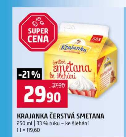 KRAJANKA ČERSTVÁ SMETANA 250 ml 33 % tuku ke šlehání