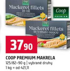 COOP PREMIUM MAKRELA 125/82-90 g vybrané druhy 