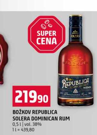 BOŽKOV REPUBLICA DOMINICAN RUM 0,5l vol. 38%