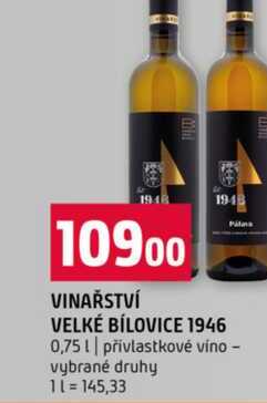 VINAŘSTVÍ VELKÉ BÍLOVICE 1946 0,75l přívlastkové víno vybrané druhy