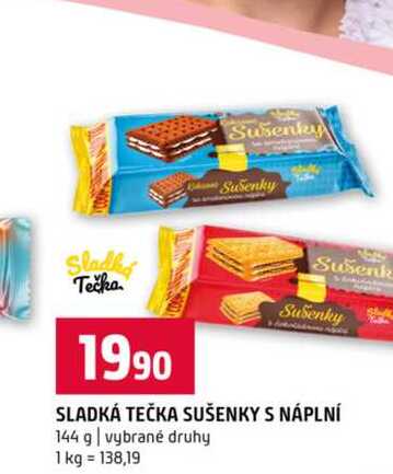 SLADKÁ TEČKA SUŠENKY S NÁPLNÍ 144 g vybrané druhy 